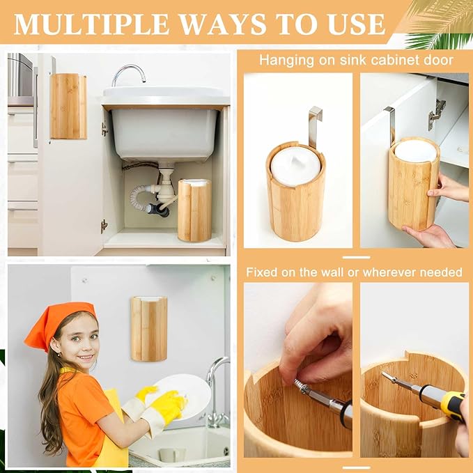 Bamboo Wipes Dispenser Container, Disinfectant Wall Mounted Disinfectant Wipes Holder Decorative Bamboo Kitchen Organizer for Bathroom Office Classroom Countertop Home