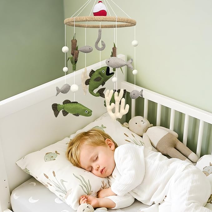 Baby Mobile for Crib Fishing Crib Mobile for Boys Handmade Vintage Hunting Nursery Decor for Infant Bedroom Hanging Rustic Lake House Decor Gone Fishing Party Decorations Baby Shower Gift