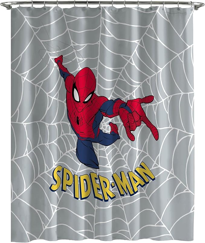 Jay Franco Marvel Spiderman Fabric Shower Curtain - Kids Grey Bathroom Decor