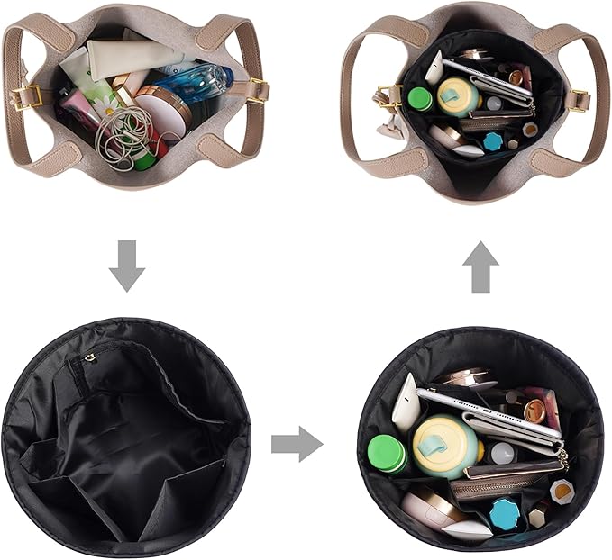 NOTAG Purse Organizer Insert Nylon Round Bucket Bag Organizer for Handbag Small Tote Dividers Insert (Black)