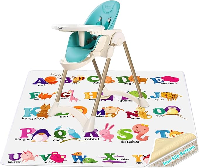 High Chair Splash pad, 51" 51 Non-Slip Waterproof Multi-Purpose Splash pad, Washable Splash pad for high Chair Floor Protection Table Cloth Portable Early Education Picnic Play mat (Alphabet)