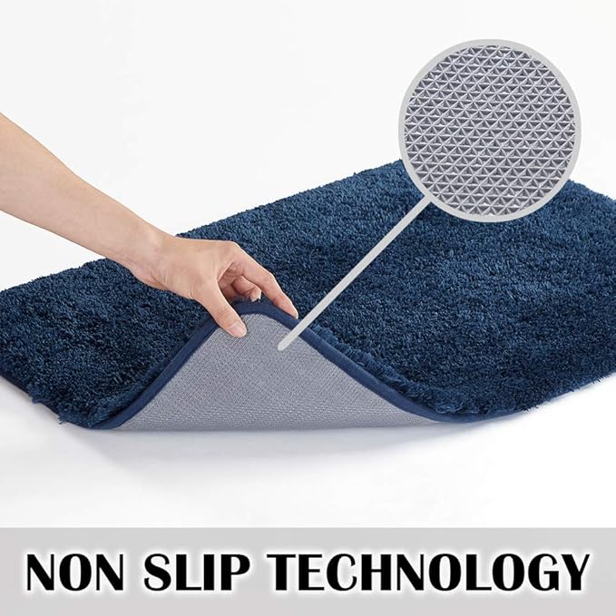 Suchtale Bathroom Rug Non Slip Bath Mat for Bathroom (16 x 24, Navy) Water Absorbent Soft Microfiber Shaggy Bathroom Mat Machine Washable Bath Rug for Bathroom Thick Plush Rugs for Shower