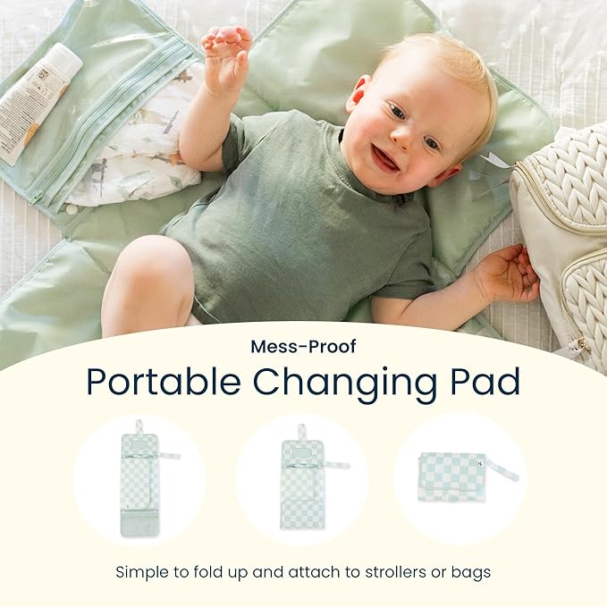 Tiny Twinkle Portable Diaper Changing Pad | Waterproof, Wipeable & Compact Baby Changing Pad for Travel | Smart Wipes Pocket & Organized Storage| Newborn Shower Gift (Retro Stripes)