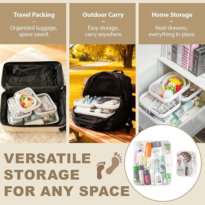 Clear Hard Shell Zipper Pouches, Clear Zipper Bags, Hard Case Pouches for Purse & Diaper Bag Organizer,and Travel Essentials (XL+3M)