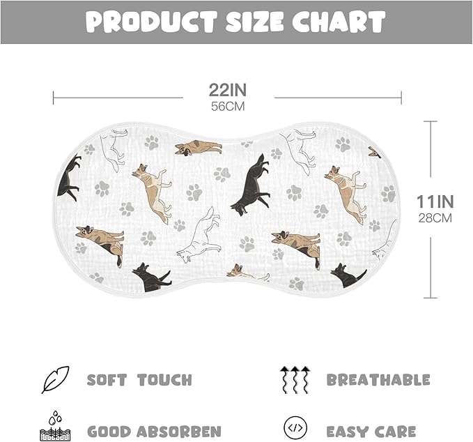 Qinllo 2 Pack Muslin Burp Cloths German Dogs Paw White Cotton Baby Burp Cloths Ultra Absorbent Soft Thick Burping Cloth for Newborn Babies 22x11 Inch