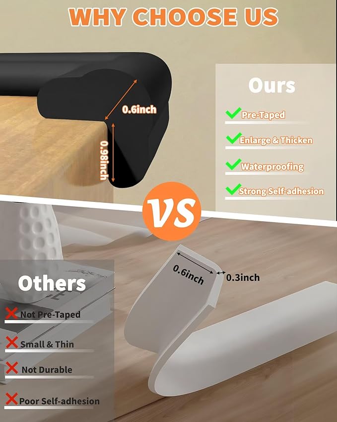 QYV Edge Corner Protector Baby Proofing, 6.56FT 0.6'' Thicken L-Shape Furniture Fireplace Safety Bumper Guard with 6 Corners, Pre-Taped, Soft NBR Rubber Foam, Table Edge Protector for Baby (Black)