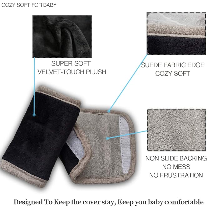 Car Seat Strap Pads Covers for Baby Kids, Seat Belt Covers Cushion for boy Girl, Protect Neck and Shoulder rubbing, Anti-Slip Design, Universal for Stroller/Carrier/Pushchair Black