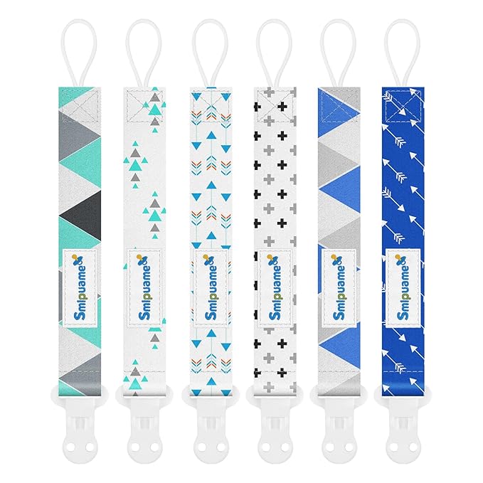Smlpuame Pacifier Clips for Boys,6 Pack Stylish Binky Clips Strap,Paci Holder with Clip Lightweight Universal Fits Most Pacifiers Teether Toy Teething Ring Soothie,Baby Shower Gifts(Green & Blue)