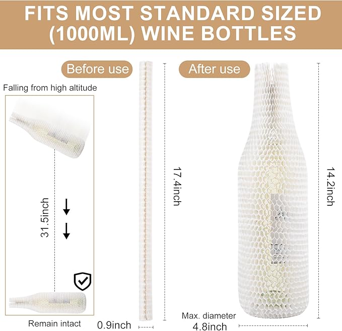 aromeili 36 Set Wine Bags for Travel Honeycomb Paper, Reusable Wine Bottle Protector Sleeves, Unbreakable Wine Travel Bags for Airplane Travel Transport Car Proof Safety Impact Resist White