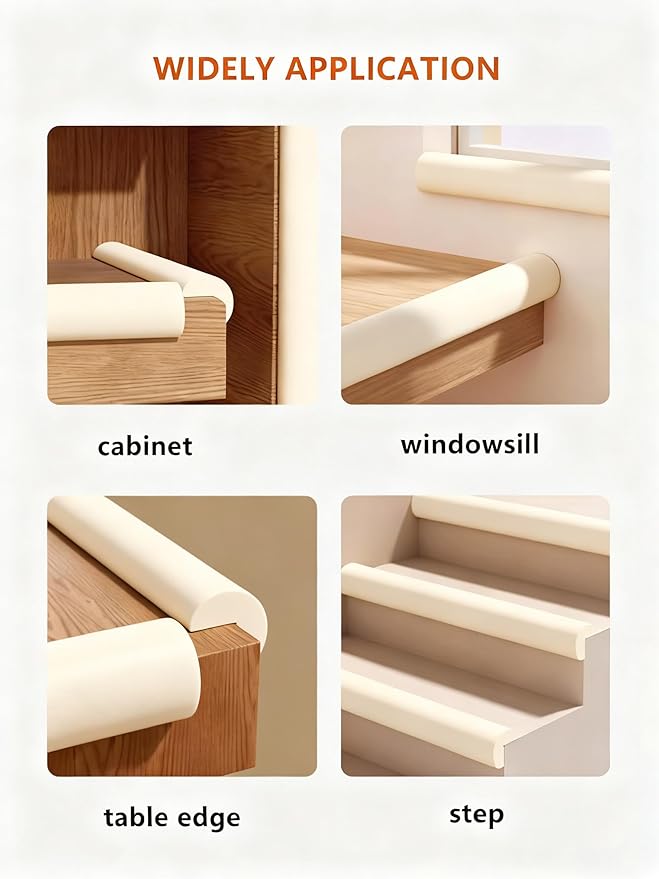 QYV Baby Proof Edge Corner Protector, 6.56FT 0.47''Th L-Shape Furniture Corner & Edge Safety Bumpers with 6 Corners, Pre-Taped, Soft NBR Rubber Foam Desk Edge Cushion Wall Corner Protector（Beige）