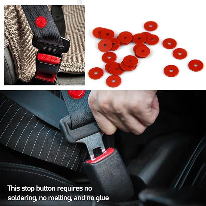 10 Sets Seat Belt Button Stop, Snap-On Plastic Seatbelt Stopper Clip Prevent Seat Belt Buckle from Sliding Down, No Welding Seat Belt Stop Kit, Universal Car Accessories (Red)