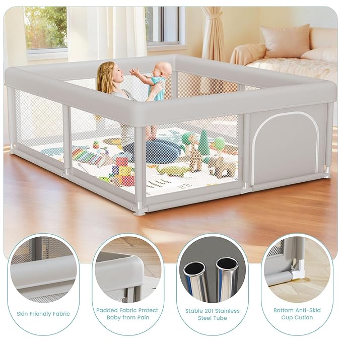besuhot Baby Playpen 50x50 Inch Baby Playpen with Mat, Play Pen for Babies and Toddlers, Playard with Gate, Sturdy Safety Fence, Indoor & Outdoor Kids Activity Center