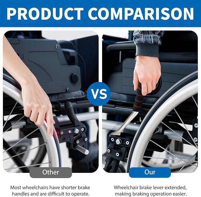 2Pcs Wheelchair Brake Extenders, Anti-Slip Soft Wheelchair Handle Extenders, Transport Chair Reclining Parts Chair Accessories for Elderly Disabled Handle Extension Wheel Chair Accessories (Silver)