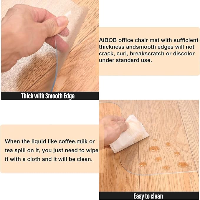AiBOB Office Chair Mat for Hardwood Floor, 36 X 48 inches, Hard Floor Chair Mats Under Computer Desk, Easy Glide for Rolling Chairs
