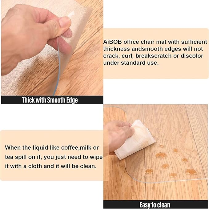 AiBOB 2 Pack Office Chair Mat for Hardwood Floor, 36 X 48 inches, Hard Floor Chair Mats Under Computer Desk, Easy Glide for Rolling Chairs, No Curling