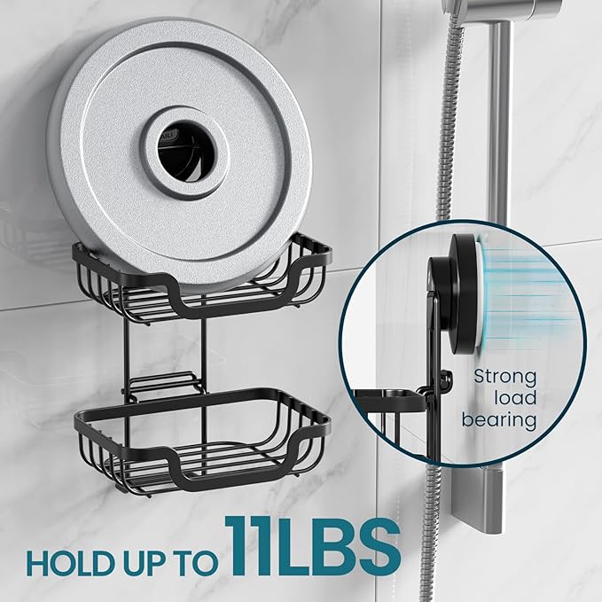 TAILI Soap Holder for Shower - Double Layer Soap Dish with Drain Holes, Rustproof Stainless Steel, Wall Mounted Rustproof Bath Organizer Keeps Sink & Shower Area Dry, Black