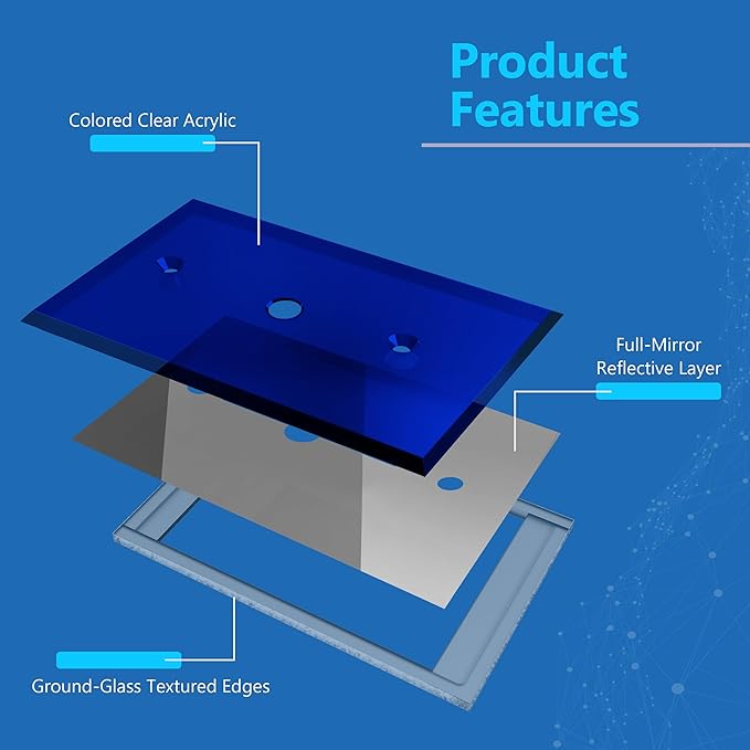 LIDER 0.406" Diameter Hole Wall Plate, Temperature/Impact Resistant, Mirrored, Plexiglass Multimedia Wire Cover, Acrylic glass, Reflective Finish, Modern, Oversized 1-Gang 5.25" x 3.44", Blue