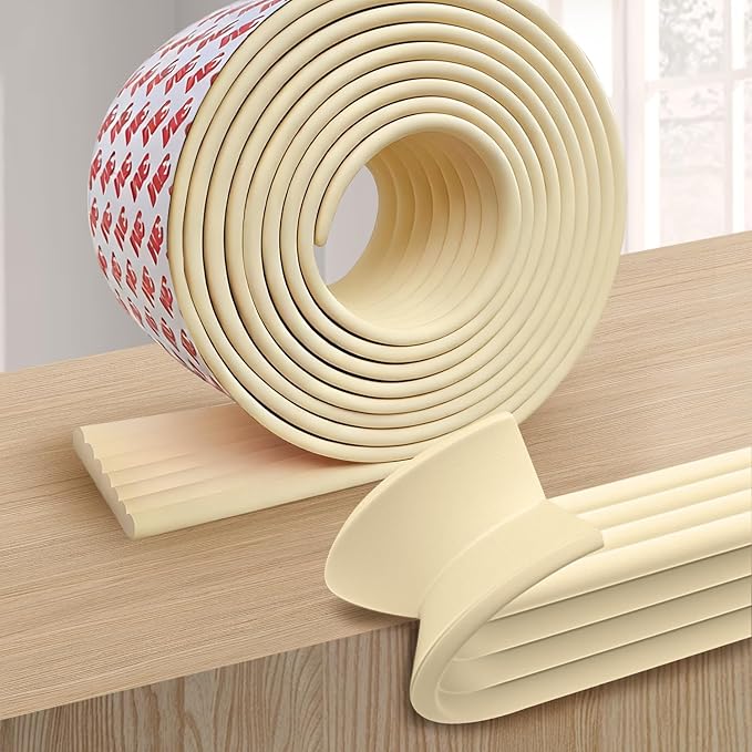 Edge and Corner Guards with Strong Adhesive Extra Thick Baby Proofing Furniture Protector for Table Desk Bed Cabinets Child Safety for Home and Nursery (Beige White, 16.4 Feet)
