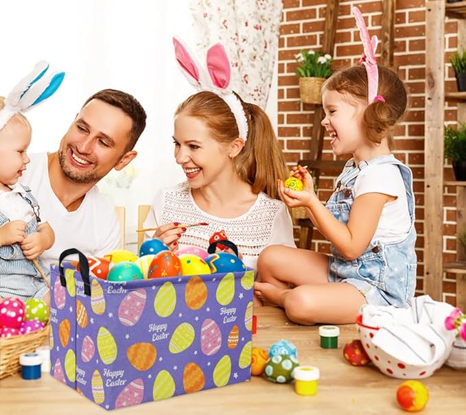 TIBAOLOVER Rectangular Easter Basket Purple Easter Egg Gift Basket Baby Storage Basket Cute Kids Toy Storage Bin Organizer Shelf Book Basket Easter Room Decor(Easter Baskets)