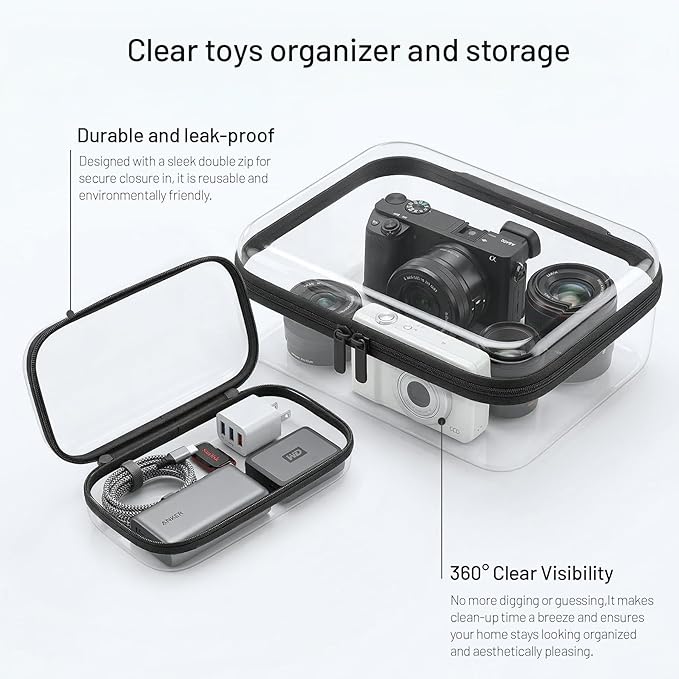 Large Toy Storage Bags with Handle,Clear Hard Shell Zipper Case, 3 Pcs Travel Toiletry Bag,Waterproof toys storage and Organizer Bags for Puzzles,Diapers,Cosmetics,Reusable Organizer Pouch(Black1)