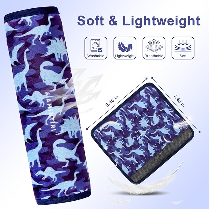 Amintiri Seat Strap Shoulder Pads for Kids, Seat Belt Cover for Children, Soft Furry Seat Belt Cushion for Travel, Cartoon Car Seat Belt Pad Cover for Boys and Girls.