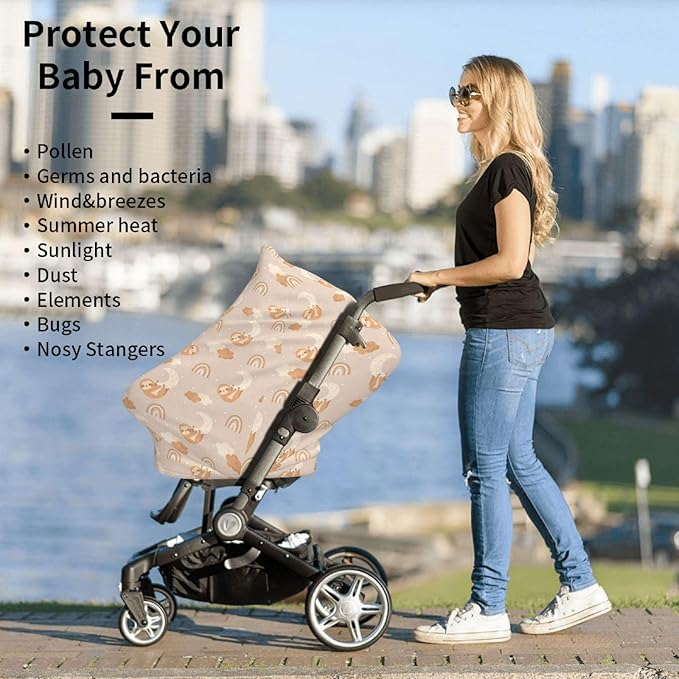 Sloth Car Seat Canopy, Baby Breastfeeding Cover, Multi Use Baby Stroller and Carseat Cover, Boys and Girls Shower Gifts