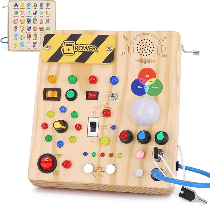 Sumsoltic Toddler Busy Board,Montessori Toys for 1-3 Year Old Boys,Sensory Travel Toys,Preschool Learning Activities,Christmas & Birthday Gift for Toddler (Busy Board v4)