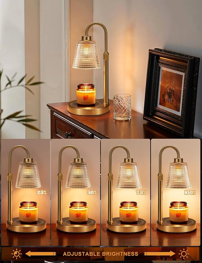Innqoo Gold Candle Warmer Lamp with Timer, Dimmable Candle Warmer for Jar Candles, Height Adjustable Wax Melts Warmer, Birthday Gifts for Women Mom, House Warming Gifts New Home Decor