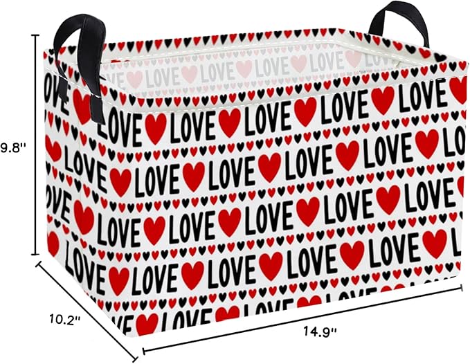 Essme Rectangular Valentine's Day Basket,Heart Storage Bins Organizer with Handles for Girls Room Decor, Gift Basket,Shelf Basket.(Red heart)