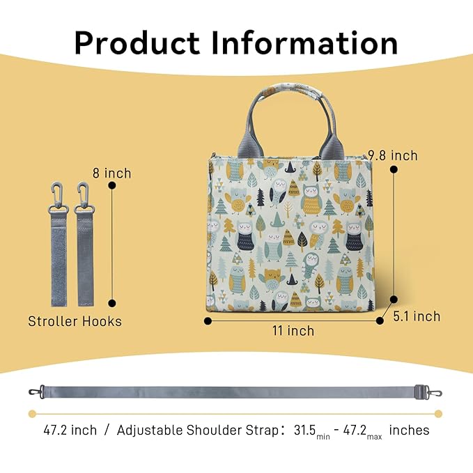 PHEBEN Small Diaper Bag Tote Waterproof Travel Mini Diaper Bag Multi-Function Baby Handbag Crossbody Purse(owl)