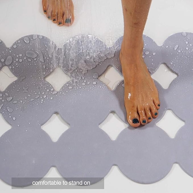Webos Patented Non Slip Bathtub Mat Shower Mat Bath Mat Tub Mats with Strong Suction Cups Soft Natural Rubber Bath Mat for Inside The tub (Circle-Grey, 28x16 inch)