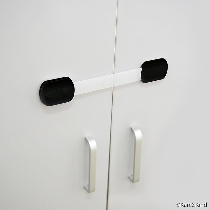 Child Safety Locks (Black) - Set of 6 - Prevents Injury and Opening (Oven) Doors, (Kitchen Sink) Cabinets, Toilet Seats, etc. - No Tools or Screws Needed - Strong Removable 3M Adhesive - Adjustable