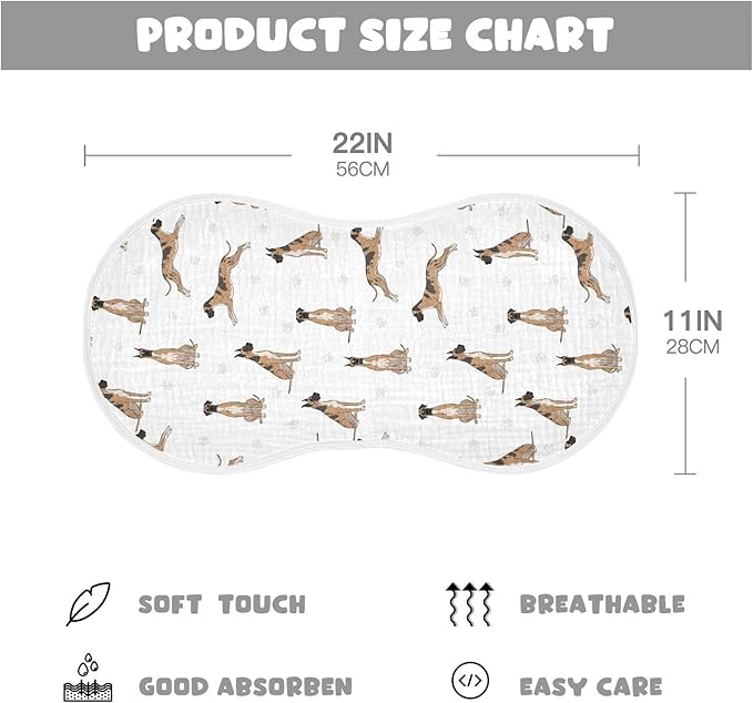 Qinllo 4 Pack Muslin Burp Cloths Great Dane Dog White Cotton Baby Burp Cloths Absorbent Burping Cloth Soft Spit Up Rags for Newborn Baby Boys Girls 22x11 Inch