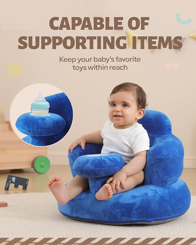 AGITVPS Velvet-Covered Inflatable Baby Seat with Built-in Pump | A Supportive Bumbo Seat for Babies 3-36 Months | Perfect for Learning to Sit, Feeding, Floor Time & Camping (Velvet Tray-Blue)