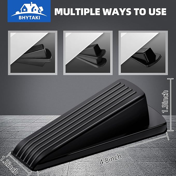 Door Stoppers for Bottom of Door on Floor, Premium Rubber Stoppers Wedge, Door Stops for Carpet Heavy Duty, Door Stoppers for Bottom of on Tile, Concrete, Wooden Floor, Door Gaps (Black, 2 Pack)