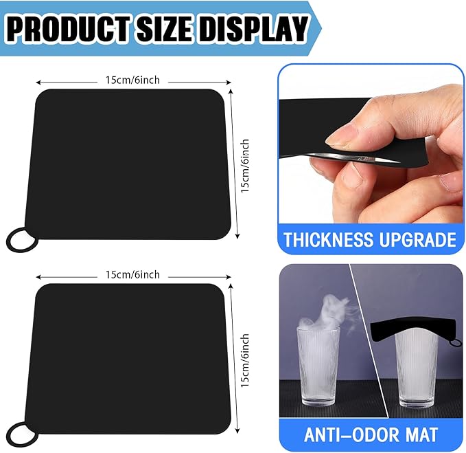 Yinkin 6 Pcs Drain Covers to Keep Bugs Out Silicone Shower Floor Tub Stoppers Bathtub Drain Stoppers Sewer Anti-Odor Mats Deodorizing Plugs for Bathroom(6 x 6 Inch,Square,Black)
