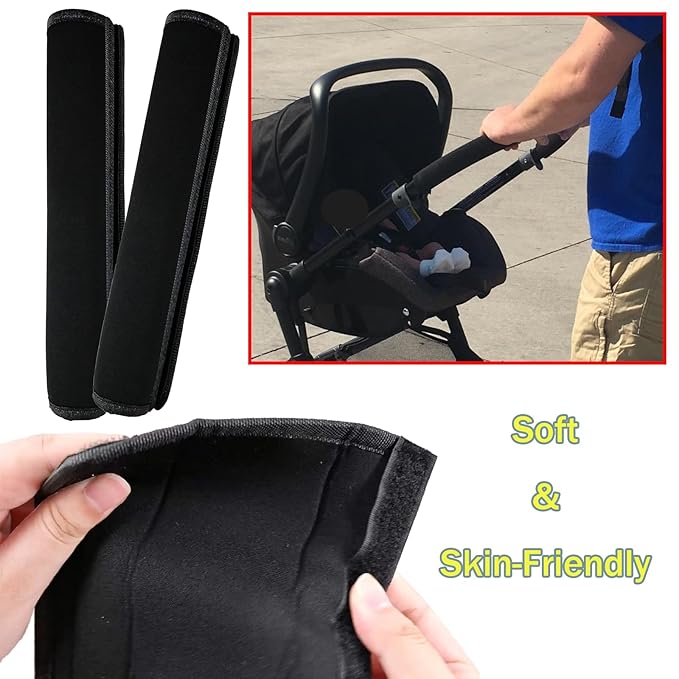 2 Pack 10.82 * 5.51 inches Stroller Armrest Handle Cover,Pushchair Handlebar Cover,Universal Protective Bumper Bar Covers Replacement Removable Toddler Pram Bumper Dust Proof Handle Gloves(Black)