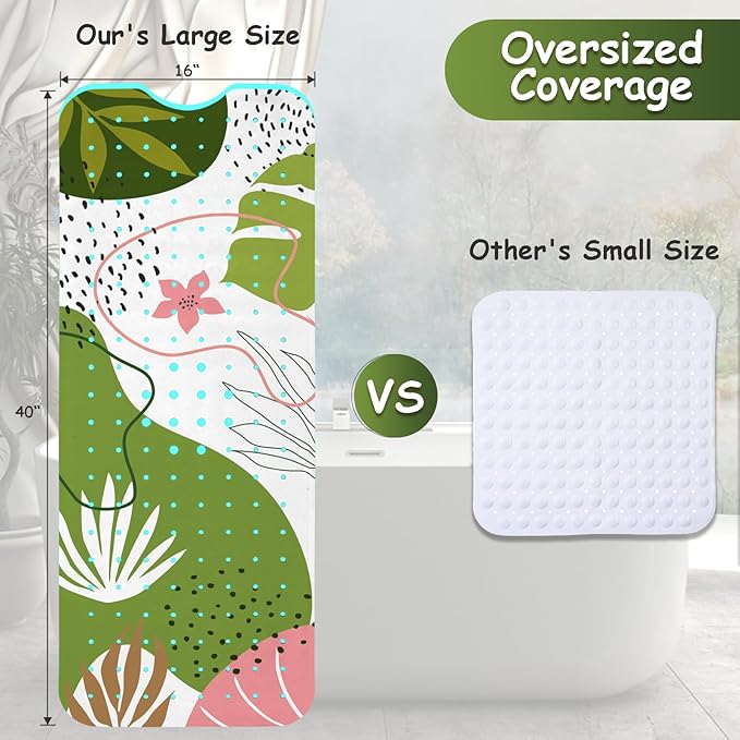 Non Slip Bathtub Mat, Bohemia Bath Mat for Tub, Extra Long Bathtub Mat Shower Mat with Suction Cups and Drain Holes for Elderly Kids Toddler Baby 40 X 16 Inch