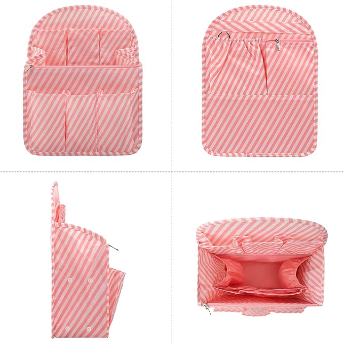 Surblue Backpack Organizer Insert Liner Hanging Travel Rucksack Purse and Handbag Insert Pocket, High-capacity Divider Foldable Nylon Shoulder Bag Organizer for Men and Women, (Pink, L)