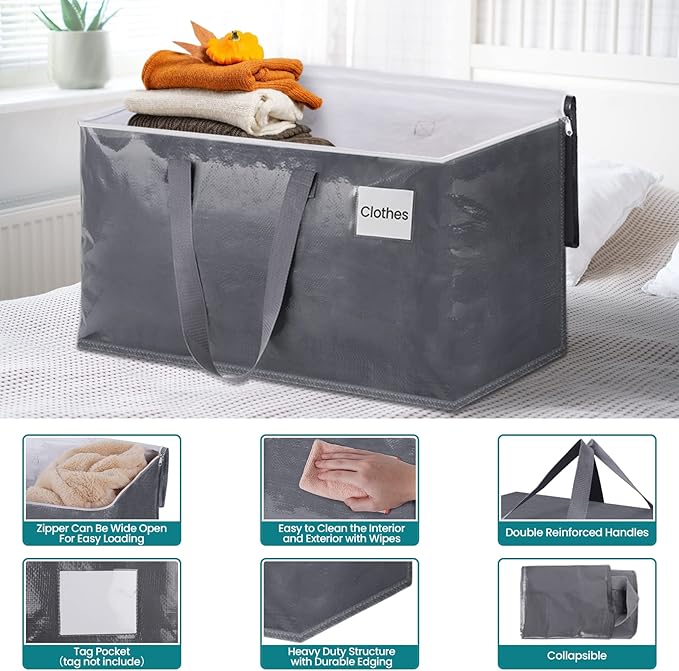 Moving Bags Heavy Duty with Strong Zippers and Handles Collapsible Moving Supplies, Storage Totes for Packing & Moving Storing 125L 8Pack