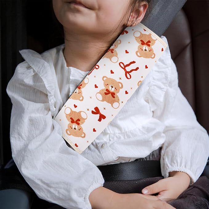 YR Seat Belt Cover for Kids, Soft Comfort Seat Belt Cushion for Children, Cute Cartoon Pattern Car Seat Belt Pads Cover for Girls and Boys, 1 Pack (Cute Bear)