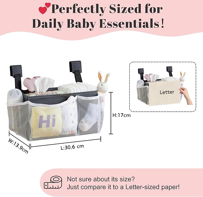 2-Pack Hanging Diaper Organizer for Crib & Changing Table | 50+ Large Capacity Baby Diaper Caddy, Washable Newborn Essentials Organizer for Baby Girl, Ideal Baby Shower Gifts with Hook Straps