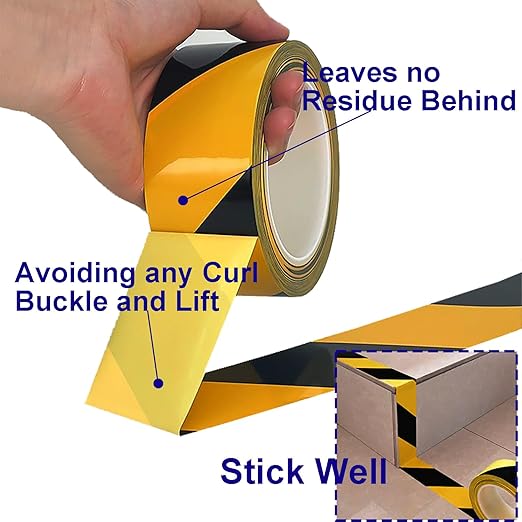 Floor Marking Tape, 4 Rolls Black and Yellow Safety Striped Tape for Hazard Warning and Aisle Marking, High-Tensile, Tear-Resistant, 2 Inch x 108 Feet, Heavy Duty Adhesive