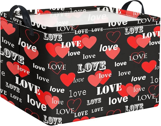 TIBAOLOVER Rectangular Valentines Basket for Home Kitchen Girls Cute Kids Storage Bin Organizer Shelf Book Room Decor(Black Red Love)