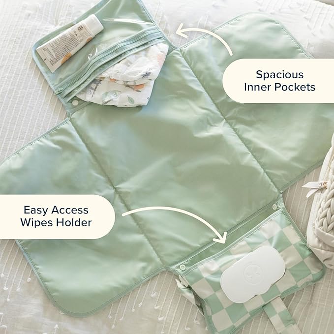 Tiny Twinkle Portable Diaper Changing Pad | Waterproof, Wipeable & Compact Baby Changing Pad for Travel | Smart Wipes Pocket & Organized Storage| Newborn Shower Gift (Boho Rainbow)