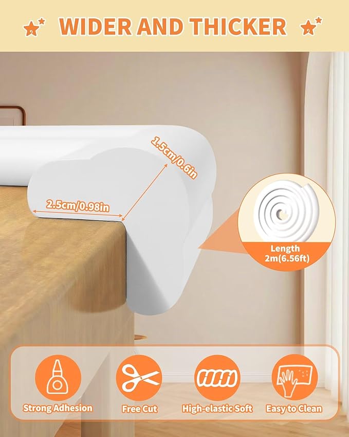 QYV Edge Corner Protector Baby Proofing, 6.56FT 0.6'' Thicken L-Shape Furniture Fireplace Safety Bumper Guard with 6 Corners, Pre-Taped, Soft NBR Rubber Foam, Table Edge Protector for Baby(White-gray)