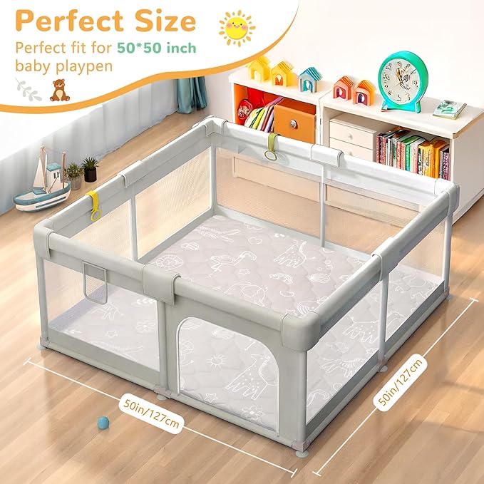 Baby Play Mat Toddler Playpen Mat 50 x 50 inch, Removable-Washable Cover,Extra Thick Foam Padding,Non-Slip Crawling Cushion for Infants, Toddlers & Babies Tummy Playing Time