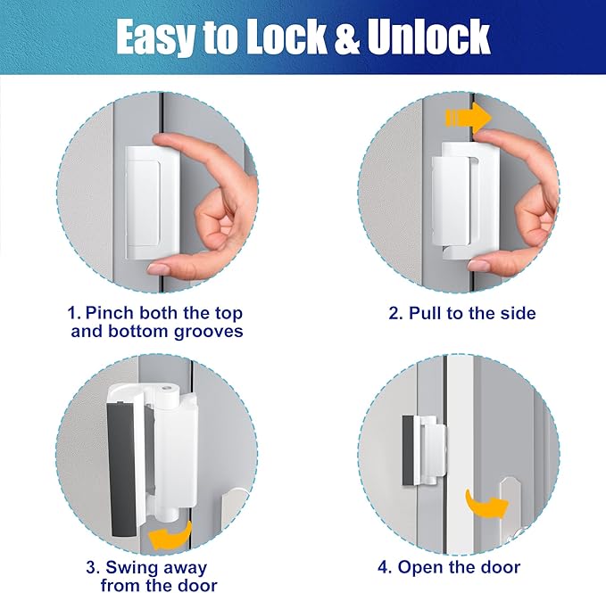2 Pack AceMining Door Reinforcement Lock Withstands 800lbs of Force - White Extra Child Proof Door Lock with 8 Screws Prevents Unauthorized Entry,Add a Door Security Lock for Home Safety & Privacy