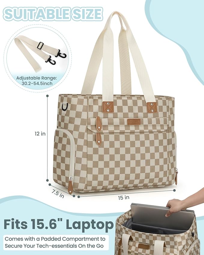 Pritent Large Travel Diaper Bag Tote with 14 Inch Laptop Sleeve, Breast Pump Bag for Mom and Dad, Mommy Maternity Travel Baby Bag for Boys and Girls, Plaid