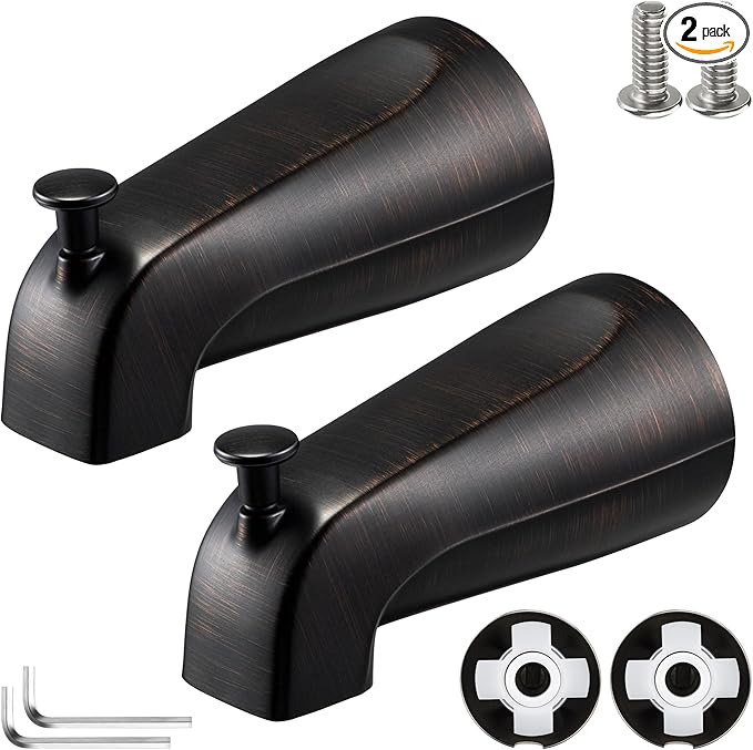 Enhon Slip on Tub Spout with Diverter, Compatible with American Standard 8888026.002 Tub Spout, Bathroom Bathtub Faucet, Fits 1/2 Copper Water Tube(5/8 Dia), 5/32 Hex Wrench (Oil Rubbed Bronze,2)